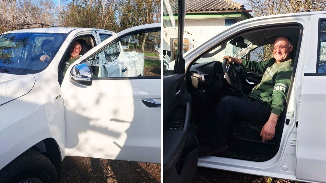 Миколі Матвєєнку, який евакуювався з Чернігівщини на «копійці» разом з 18 курми, півнем і собакою, подарували нову машину