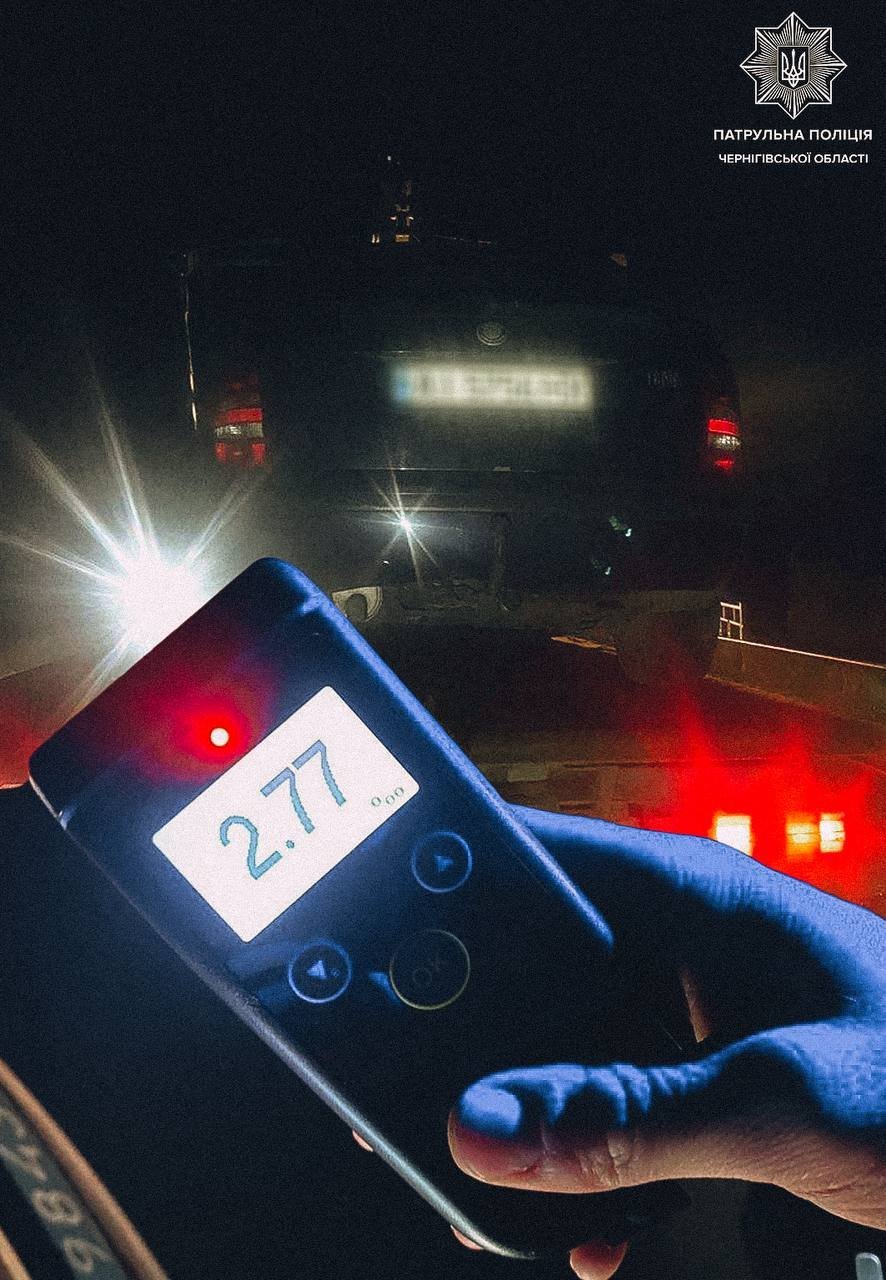 У Чернігові вночі патрульні зупинили водія в алкогольному сп‘яніння: драгер показав 2,77 проміле