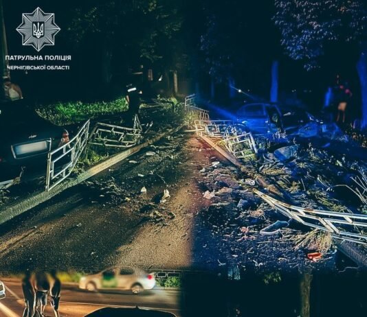ДТП у Чернігові: водій на швидкості врізався у паркан і дорожній знак