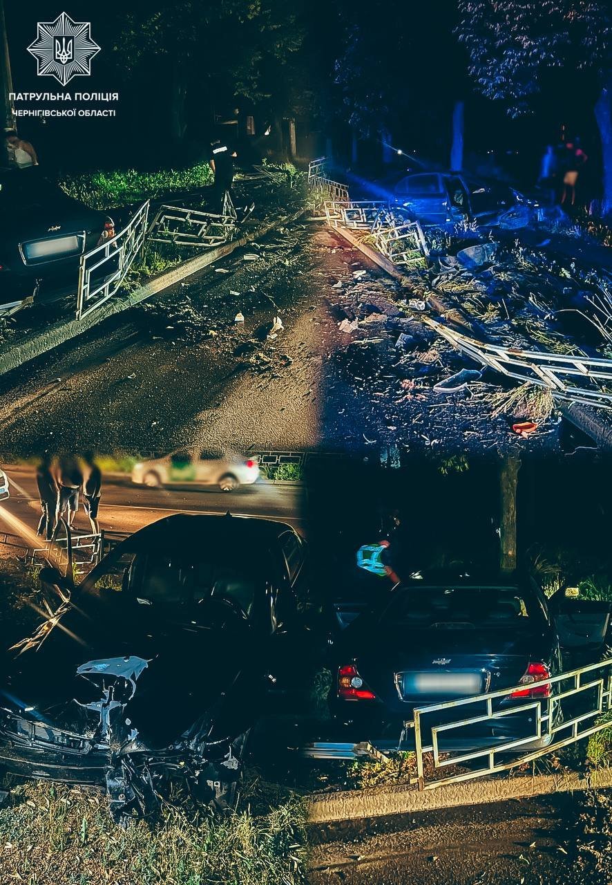 ДТП у Чернігові: водій на швидкості врізався у паркан і дорожній знак