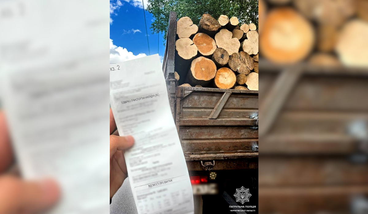 Дві вантажівки з деревиною без належних документів зупинили у Чернігові